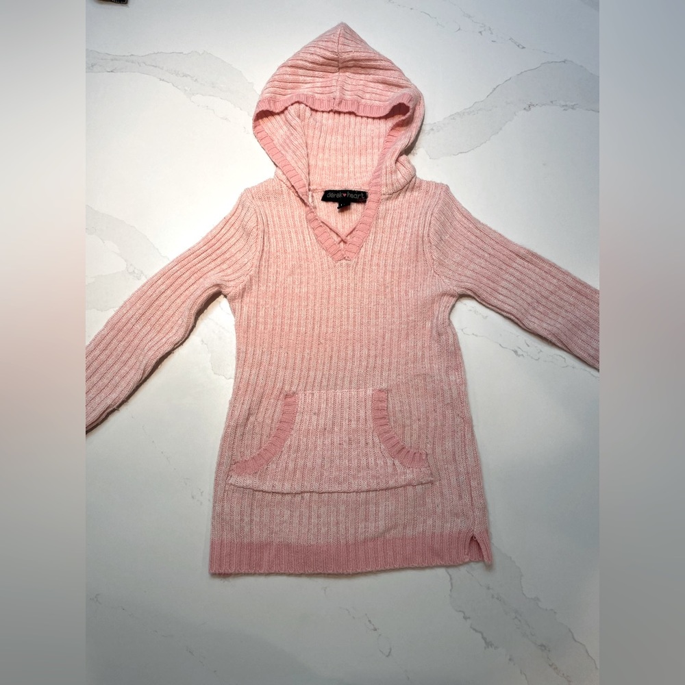 Pink knitted kids sweatshirt and hood